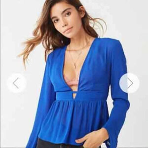 UO Urban Outfitters Royal Blue Deep Front Plunge Flowy Blouse
